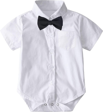 A&J DESIGN Baby Dress Shirts Infant Bodysuit Gentleman Formal Wedding Long Sleeve Rompers, 3-18 Months