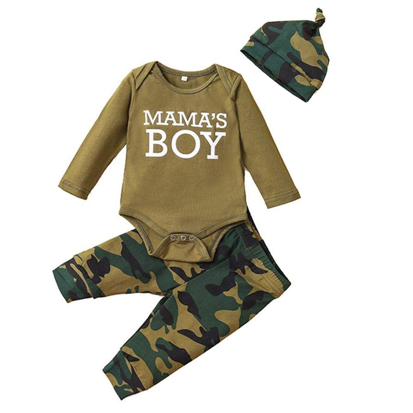 Trsenvrml Infant Baby Boy Set Newborn Clothes Long Sleeve Letter Print Romper + Camouflage Pants + Hat 3 Piece Outfit