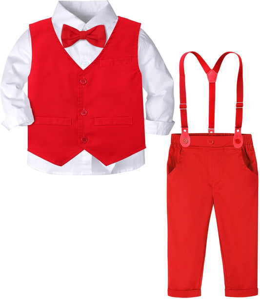 A&J DESIGN Toddler Suits for Boys Wedding Outfit GentlemanFormal Suspender Dress Set, 18 Months-6 Years