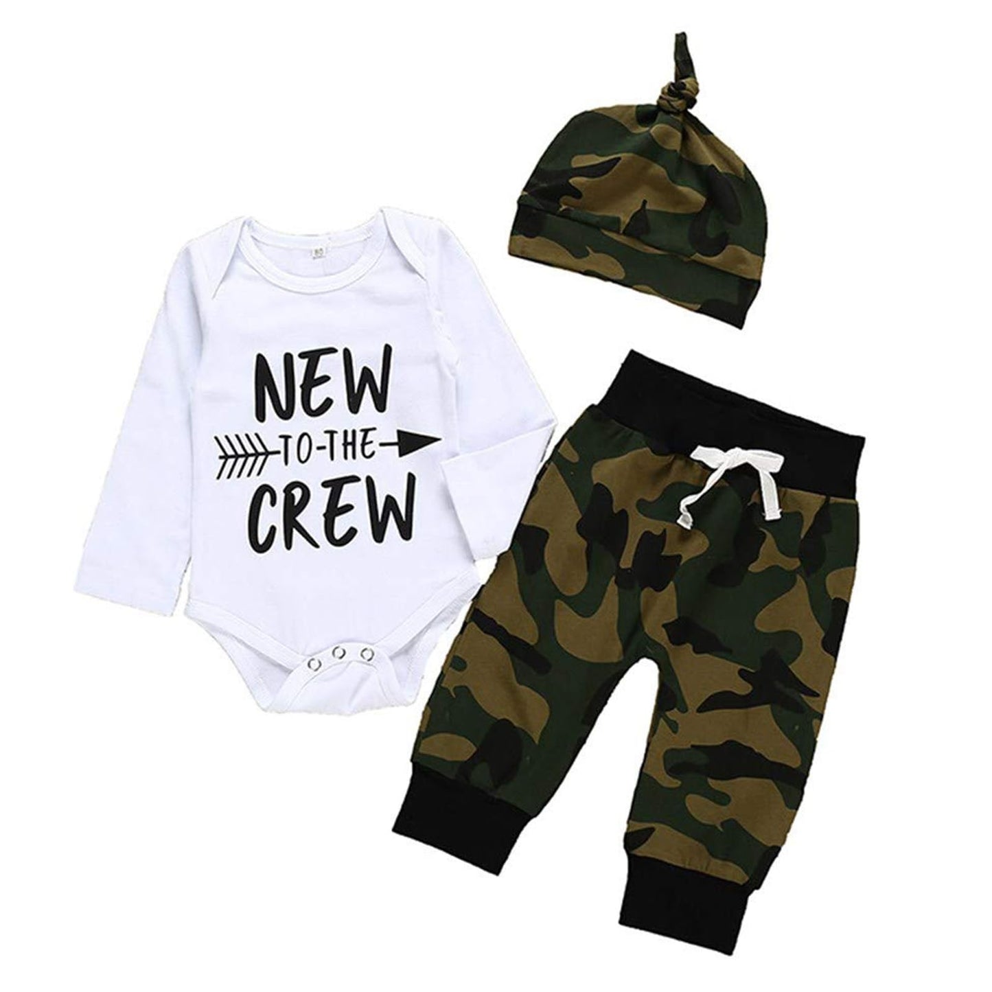 Trsenvrml Infant Baby Boy Set Newborn Clothes Long Sleeve Letter Print Romper + Camouflage Pants + Hat 3 Piece Outfit