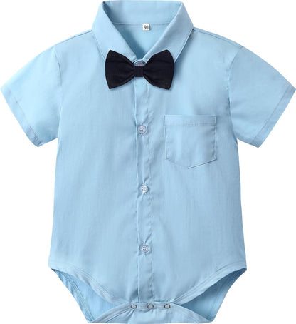 A&J DESIGN Baby Dress Shirts Infant Bodysuit Gentleman Formal Wedding Long Sleeve Rompers, 3-18 Months