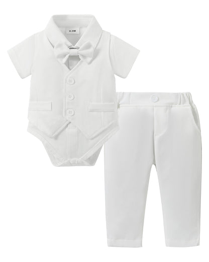 YALLET Baby Boy Clothes Suit 0-18 Months Infant Boy Gentleman Outfits, Dress Shirt+Bowtie+Vest+Pants Set Wedding Party Suits