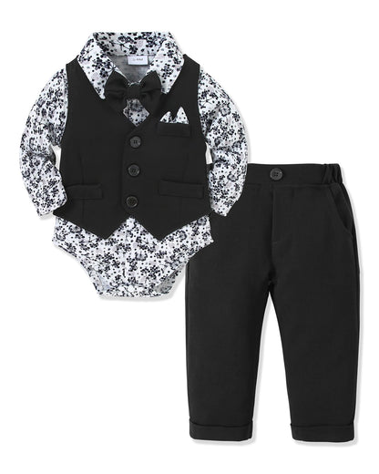 YALLET Baby Boy Clothes Suit 0-18 Months Infant Boy Gentleman Outfits, Dress Shirt+Bowtie+Vest+Pants Set Wedding Party Suits