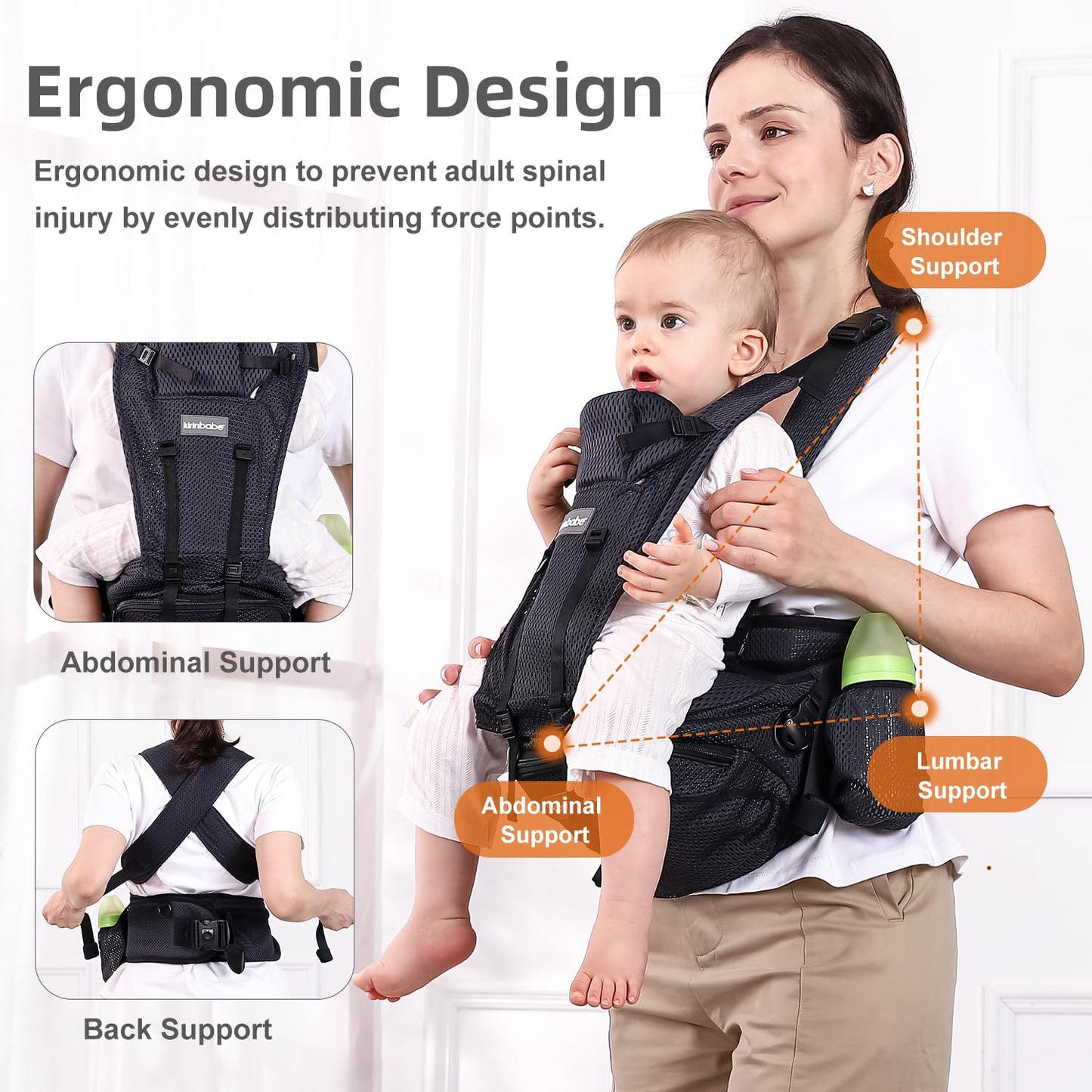 Baby Carrier with Hip Seat, Detachable 2-in-1 Baby Waist Stool Carrier with Adjustable Shoulder Straps and Storage Bag, Suitable for Babies, Newborns and Toddlers