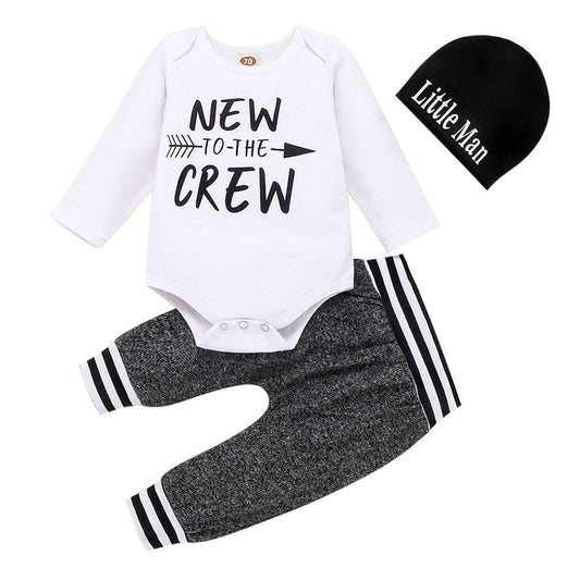 Trsenvrml Infant Baby Boy Set Newborn Clothes Long Sleeve Letter Print Romper + Camouflage Pants + Hat 3 Piece Outfit