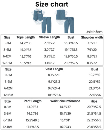 YALLET Baby Boy Clothes Suit 0-18 Months Infant Boy Gentleman Outfits, Dress Shirt+Bowtie+Vest+Pants Set Wedding Party Suits