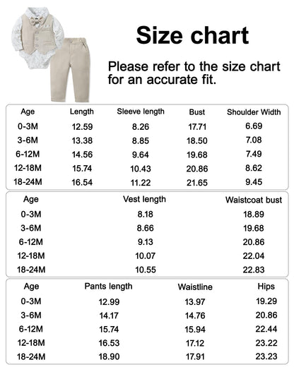 YALLET Baby Boy Clothes Suit 0-18 Months Infant Boy Gentleman Outfits, Dress Shirt+Bowtie+Vest+Pants Set Wedding Party Suits