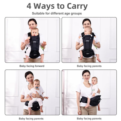 Baby Carrier with Hip Seat, Detachable 2-in-1 Baby Waist Stool Carrier with Adjustable Shoulder Straps and Storage Bag, Suitable for Babies, Newborns and Toddlers