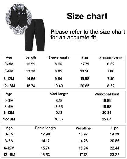YALLET Baby Boy Clothes Suit 0-18 Months Infant Boy Gentleman Outfits, Dress Shirt+Bowtie+Vest+Pants Set Wedding Party Suits