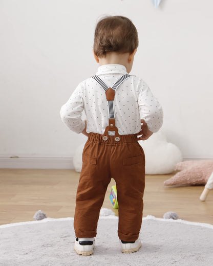 ZOEREA Baby Boy Clothes Infant Tuxedo Long Sleeve Gentleman Outfits + Suspender Pants + Bowtie + Beret Hat Baby Boy Suit Set