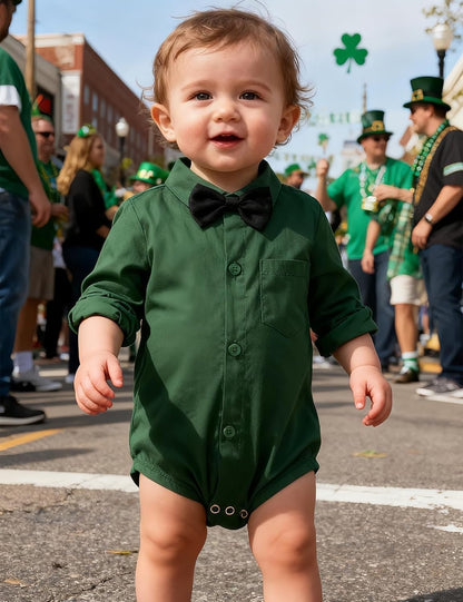 A&J DESIGN Baby Dress Shirts Infant Bodysuit Gentleman Formal Wedding Long Sleeve Rompers, 3-18 Months
