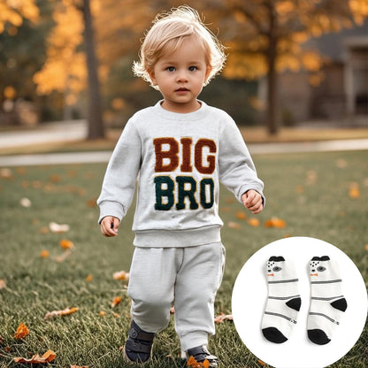Ouliycoqi 3Pcs Toddler Big Brother Lilttle Bro Baby Long Sleeve Contrast Color Pants Sweatshirt Socks Fall Winter Sets