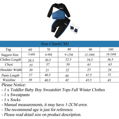 Ouliycoqi 3Pcs Toddler Big Brother Lilttle Bro Baby Long Sleeve Contrast Color Pants Sweatshirt Socks Fall Winter Sets