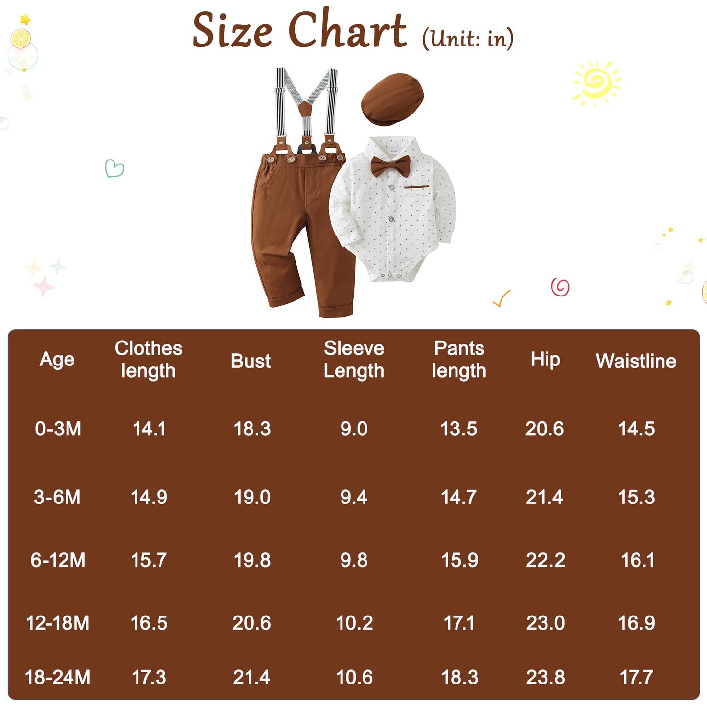 ZOEREA Baby Boy Clothes Infant Tuxedo Long Sleeve Gentleman Outfits + Suspender Pants + Bowtie + Beret Hat Baby Boy Suit Set