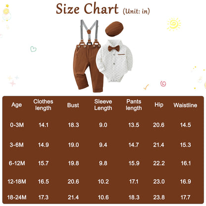 ZOEREA Baby Boy Clothes Infant Tuxedo Long Sleeve Gentleman Outfits + Suspender Pants + Bowtie + Beret Hat Baby Boy Suit Set