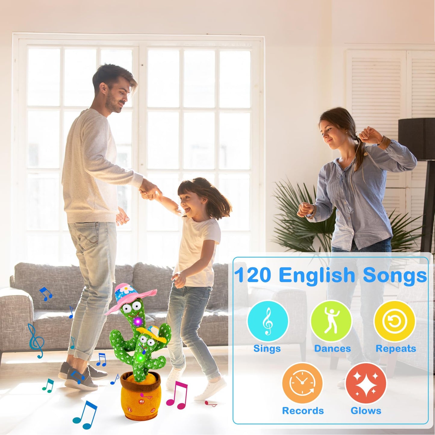Ayeboovi Dancing Talking Cactus Baby Toy, Mimicking Recording Toy Repeats What You Say, Singing 120 Songs Toddler Toys Gifts for Valentine's Day Easter for Kids Autism Toys for 3 4 5 6+ Year Olds