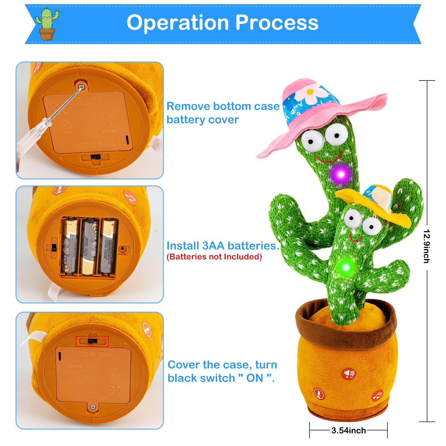 Ayeboovi Dancing Talking Cactus Baby Toy, Mimicking Recording Toy Repeats What You Say, Singing 120 Songs Toddler Toys Gifts for Valentine's Day Easter for Kids Autism Toys for 3 4 5 6+ Year Olds