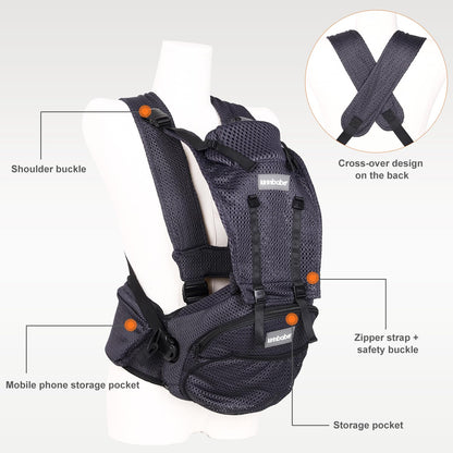 Baby Carrier with Hip Seat, Detachable 2-in-1 Baby Waist Stool Carrier with Adjustable Shoulder Straps and Storage Bag, Suitable for Babies, Newborns and Toddlers