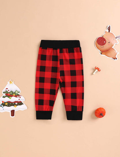 My First Christmas Newborn Girl Boy Xmas Outfits Bow Bodysuit Pants Plaid Hat Infant Christmas Clothes Set