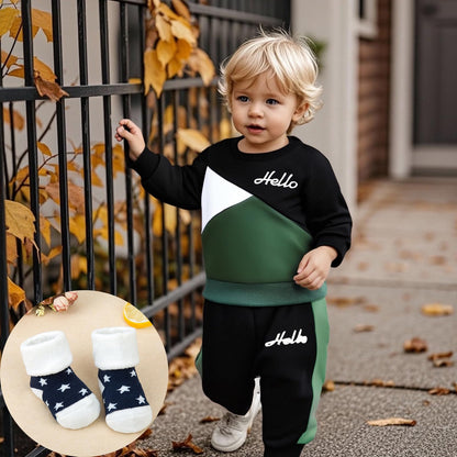 Ouliycoqi 3Pcs Toddler Big Brother Lilttle Bro Baby Long Sleeve Contrast Color Pants Sweatshirt Socks Fall Winter Sets