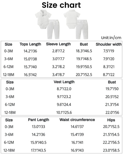 YALLET Baby Boy Clothes Suit 0-18 Months Infant Boy Gentleman Outfits, Dress Shirt+Bowtie+Vest+Pants Set Wedding Party Suits