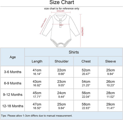 A&J DESIGN Baby Dress Shirts Infant Bodysuit Gentleman Formal Wedding Long Sleeve Rompers, 3-18 Months