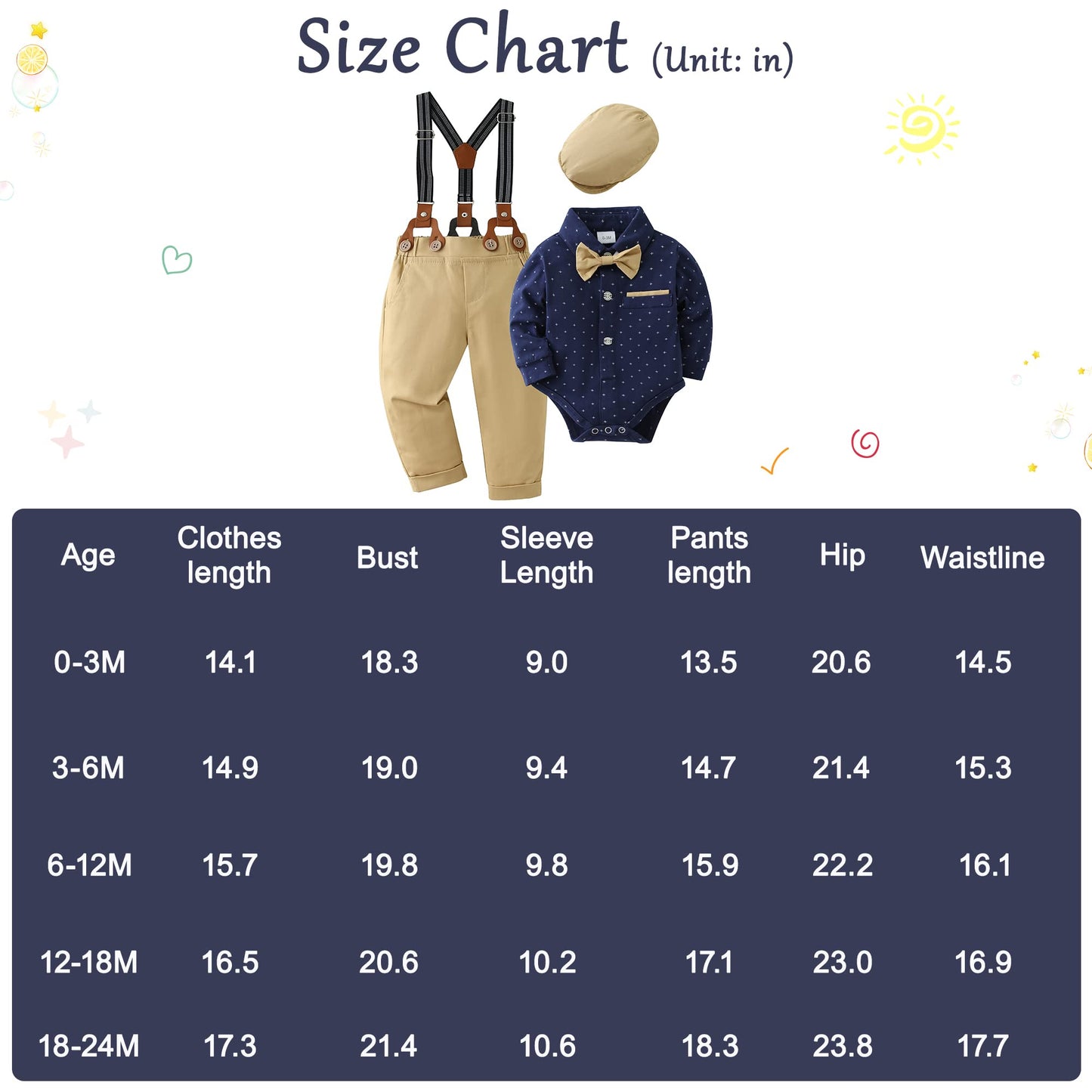 ZOEREA Baby Boy Clothes Infant Tuxedo Long Sleeve Gentleman Outfits + Suspender Pants + Bowtie + Beret Hat Baby Boy Suit Set