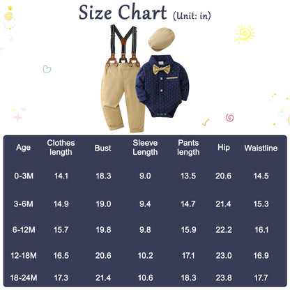 ZOEREA Baby Boy Clothes Infant Tuxedo Long Sleeve Gentleman Outfits + Suspender Pants + Bowtie + Beret Hat Baby Boy Suit Set
