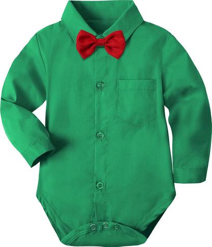A&J DESIGN Baby Dress Shirts Infant Bodysuit Gentleman Formal Wedding Long Sleeve Rompers, 3-18 Months