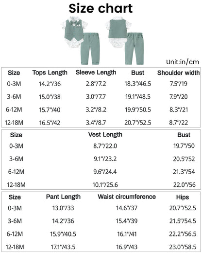 YALLET Baby Boy Clothes Suit 0-18 Months Infant Boy Gentleman Outfits, Dress Shirt+Bowtie+Vest+Pants Set Wedding Party Suits