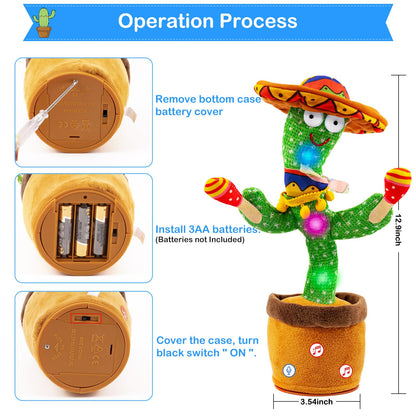 Ayeboovi Dancing Talking Cactus Baby Toy, Mimicking Recording Toy Repeats What You Say, Singing 120 Songs Toddler Toys Gifts for Valentine's Day Easter for Kids Autism Toys for 3 4 5 6+ Year Olds