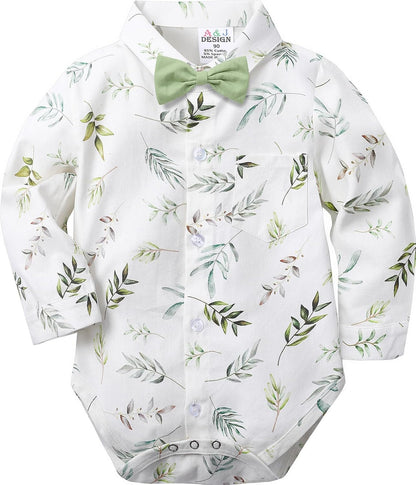 A&J DESIGN Baby Dress Shirts Infant Bodysuit Gentleman Formal Wedding Long Sleeve Rompers, 3-18 Months