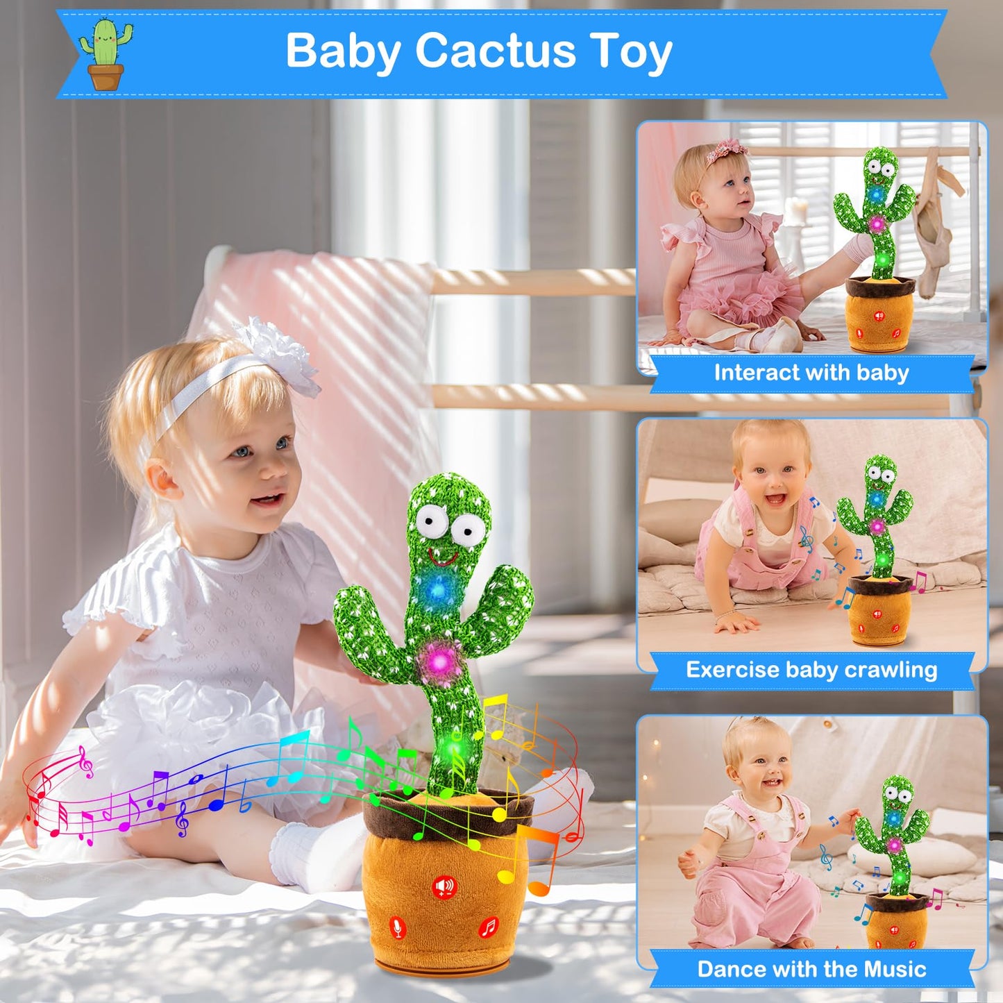 Ayeboovi Dancing Talking Cactus Baby Toy, Mimicking Recording Toy Repeats What You Say, Singing 120 Songs Toddler Toys Gifts for Valentine's Day Easter for Kids Autism Toys for 3 4 5 6+ Year Olds