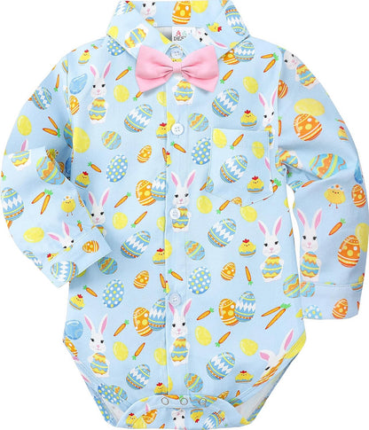A&J DESIGN Baby Dress Shirts Infant Bodysuit Gentleman Formal Wedding Long Sleeve Rompers, 3-18 Months
