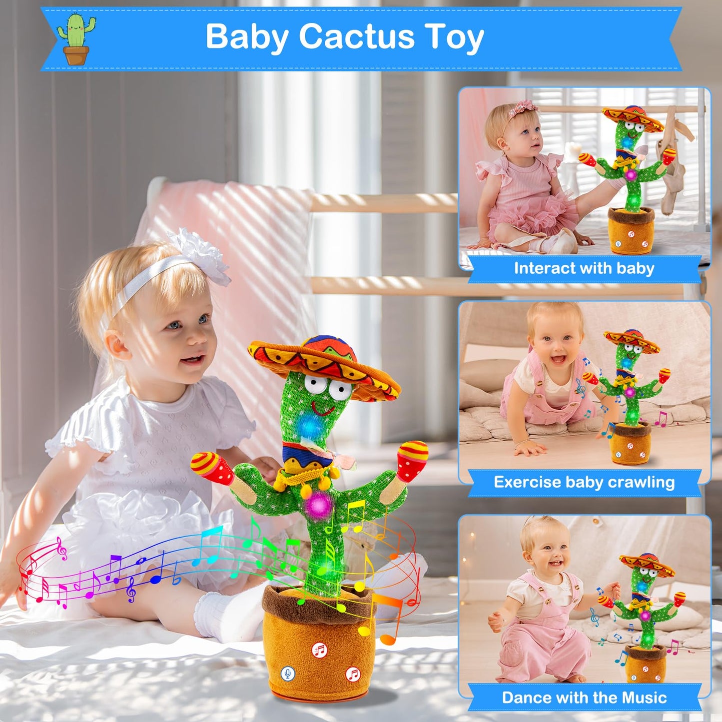 Ayeboovi Dancing Talking Cactus Baby Toy, Mimicking Recording Toy Repeats What You Say, Singing 120 Songs Toddler Toys Gifts for Valentine's Day Easter for Kids Autism Toys for 3 4 5 6+ Year Olds