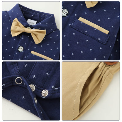 ZOEREA Baby Boy Clothes Infant Tuxedo Long Sleeve Gentleman Outfits + Suspender Pants + Bowtie + Beret Hat Baby Boy Suit Set