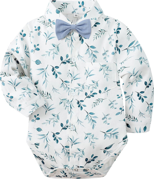 A&J DESIGN Baby Dress Shirts Infant Bodysuit Gentleman Formal Wedding Long Sleeve Rompers, 3-18 Months