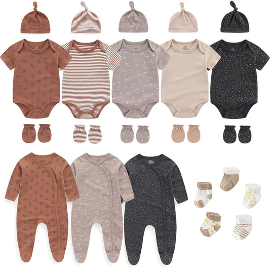 Ruliby New Born Clothes Cotton Baby Bodysuit Soft Romper and Accessories Layette Set 0-6 Months, 23-pack