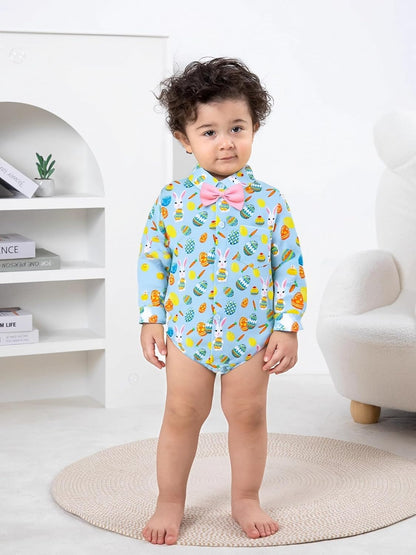 A&J DESIGN Baby Dress Shirts Infant Bodysuit Gentleman Formal Wedding Long Sleeve Rompers, 3-18 Months