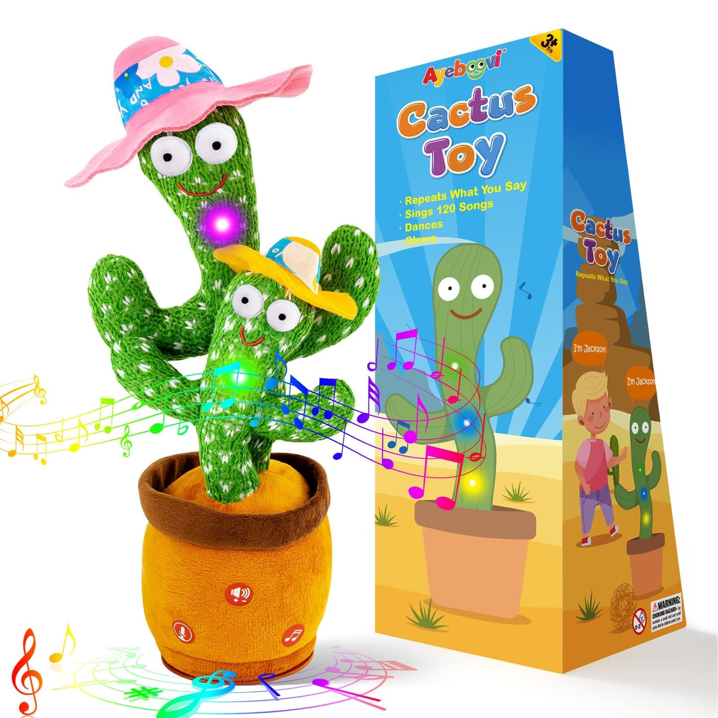 Ayeboovi Dancing Talking Cactus Baby Toy, Mimicking Recording Toy Repeats What You Say, Singing 120 Songs Toddler Toys Gifts for Valentine's Day Easter for Kids Autism Toys for 3 4 5 6+ Year Olds