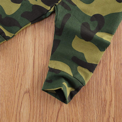 Trsenvrml Infant Baby Boy Set Newborn Clothes Long Sleeve Letter Print Romper + Camouflage Pants + Hat 3 Piece Outfit
