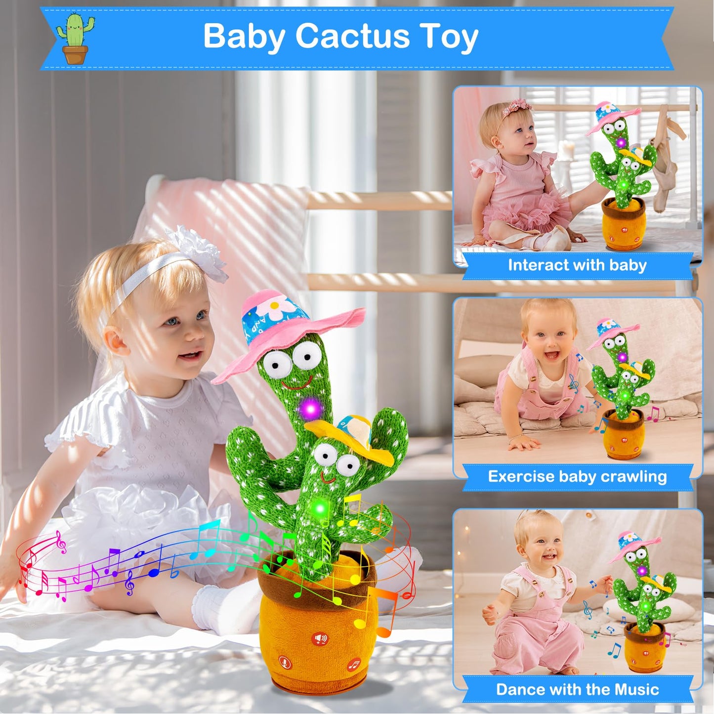 Ayeboovi Dancing Talking Cactus Baby Toy, Mimicking Recording Toy Repeats What You Say, Singing 120 Songs Toddler Toys Gifts for Valentine's Day Easter for Kids Autism Toys for 3 4 5 6+ Year Olds