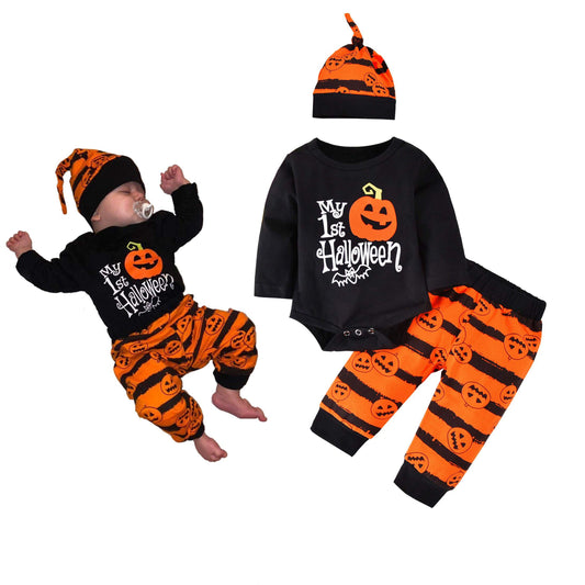 Newborn Baby Girls Clothes First Thanksgiving Outfit Letters Print Bodysuit Pants Hat Headband 4Pcs Clothing Sets