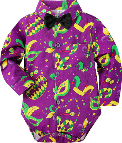 A&J DESIGN Baby Dress Shirts Infant Bodysuit Gentleman Formal Wedding Long Sleeve Rompers, 3-18 Months